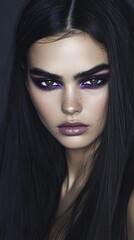 Wall Mural - a close-up portrait of a spanish supermodel with dark purple make-up