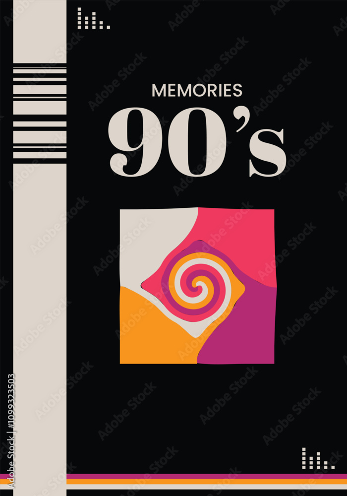 Creative poster 80s 90s retro design using vibrant vector shapes in a ...