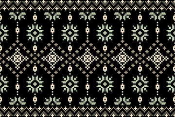 Wall Mural - Cross stitch pattern concept showcasing traditional ethnic geometric pattern, Design for textile, background,carpet,wallpaper,clothing,wrapping,Batik,fabric,Vector illustration	
