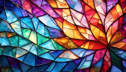 Poster - Vibrant Abstract Stained Glass Pattern with Multicolored Geometric Shapes and Organic Cracks, Ideal for Interior Design Inspiration, Modern Art Prints, or Background Textures in Creative Projects
