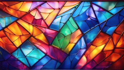 Poster - Vibrant Abstract Stained Glass Pattern with Multicolored Geometric Shapes and Organic Cracks, Ideal for Interior Design Inspiration, Modern Art Prints, or Background Textures in Creative Projects