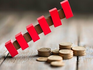 Poster - Credit default domino effect visualized through a collapsing stack of coins and falling stock prices