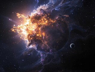 Wall Mural - a stunning shot of a supernova exploding in the distance, casting an ethereal glow over a nearby pla