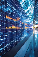 Poster - a detailed visual of exchange rate fluctuation, with neon-lit currency boards in an international ai