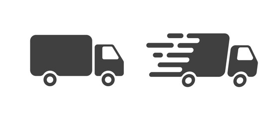 Poster - Truck icon simple silhouette vector, fast quick delivery van cargo freight car solid graphic illustration shape set, shipping automobile minimal image logo clip art, deliver commercial transportation

