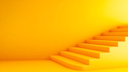 Poster - Yellow staircase is shown against a yellow wall. The staircase is made of concrete and is very tall