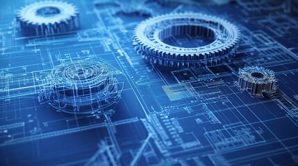 Poster - Detailed Mechanical Blueprints with Gears and Technical Design Elements