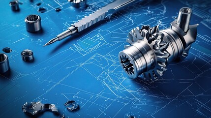 Poster - Detailed Mechanical Engineering Drawings with Cutting Tools and Parts
