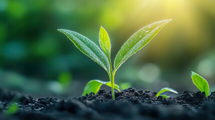 Wall Mural - Green sprout growing out from soil