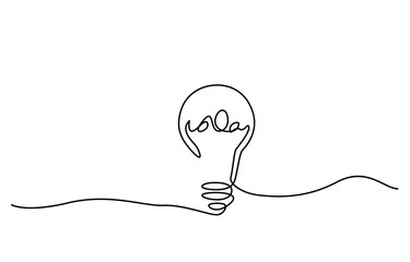 Aufkleber - Light bulb continuous one line drawing. Creative solution team work concept vector illustration, Light bulb continuous line vector illustration with editable stroke. Single line art of light bulb for.