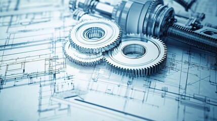 Poster - Detailed Blueprints with Mechanical Gears and Engineering Design