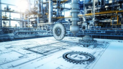 Poster - Detailed Blueprints of Mechanical Gears in Industrial Setting