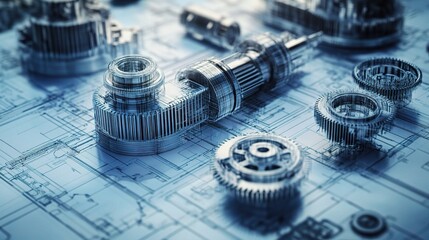 Poster - Detailed Blueprints of Mechanical Gears and Engine Components