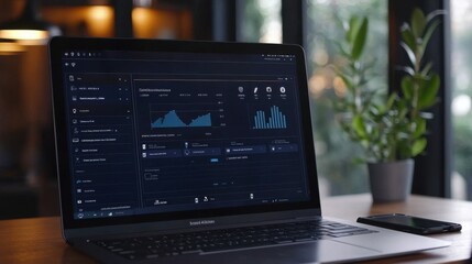 Poster - Data Analysis on Laptop Screen with Plant Background