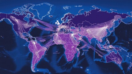 Poster - Global Connections Network Map in Purple Tones