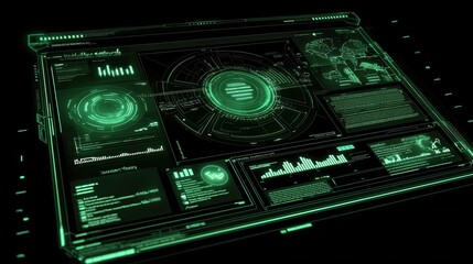 Poster - Futuristic Green User Interface Display with Data Insights