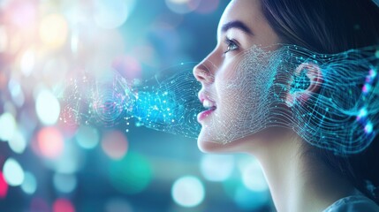 Poster - Futuristic Portrait of Woman with Digital Elements