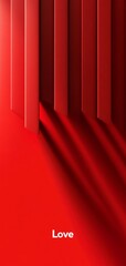 Poster - Red background with red stripes and the word love written in white. The image has a romantic and passionate mood