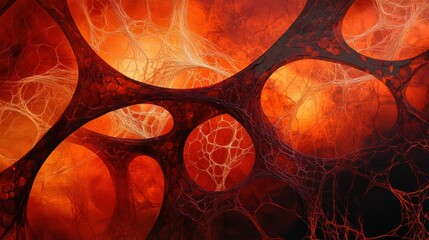 dynamic net structure with dark red and orange, bold lines, digital art, energetic tone, abstract design, warm atmosphere