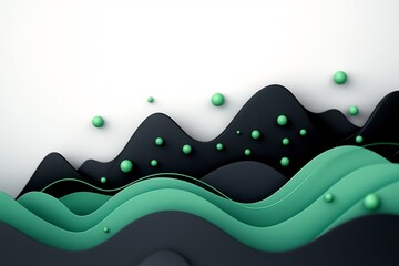 Poster - Abstract black and green background with a wave pattern of dots and lines creating a stylized mountainous landscape rendered in 3D with a modern aesthetic