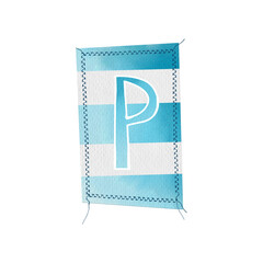 Wall Mural - Marine stripped tag Latin letter P. Classic clipart on white background