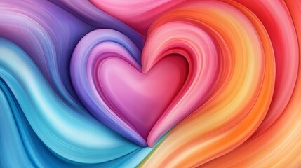 Poster - A colorful heart is drawn in the middle of a rainbow. The heart is surrounded by a swirl of colors, creating a sense of movement and energy. The image conveys a feeling of love, joy, and happiness