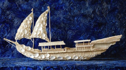 Poster - Intricate sampan design crafted from white eggshells art showcase creative environment creative perspective artistry explored