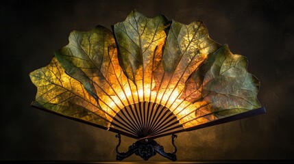 Poster - Artistic display of traditional fan design indoor gallery home decor cozy ambiance close-up view nature inspiration