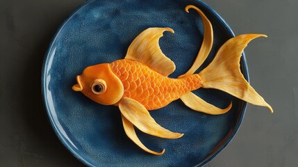 Aufkleber - Curved orange goldfish design artistic kitchen decor food art contemporary setting vibrant colors whimsical concept