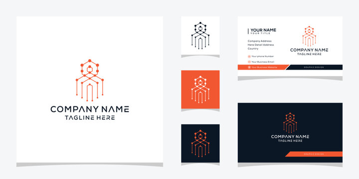 letter I technology digital network logo design graphic vector icon