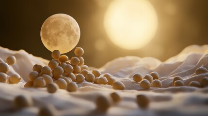 Poster - Longan seeds arranged to form a full moon nature scene artistic composition tranquil environment close-up view creativity unleashed