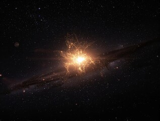Wall Mural - glowing misty aura surrounds a celestial body, with stars and planets in the background, abstract, c