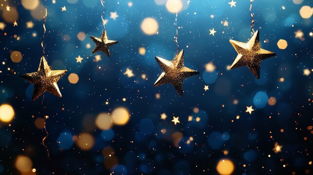 Digital Illustration of Fireworks Shaped Like Stars in the Night Sky