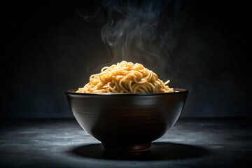 Wall Mural - Captivating Silhouette of Instant Noodles Against a Striking Black Background for Culinary Enthusiasts and Food Lovers