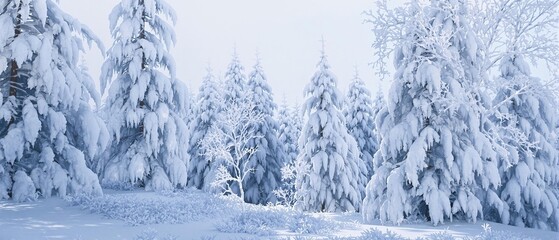 Wall Mural - Frosty and icy trees in a snow-covered forest , icy, trees, peaceful