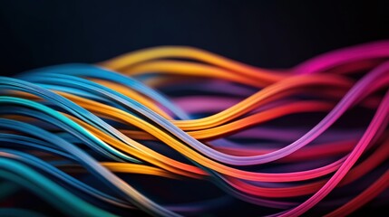 Fototapete - Colorful Wavy Lines on Dark Background Creating Abstract Visual Effects for Art, Design, Technology, and Creative Projects in Stock Photography