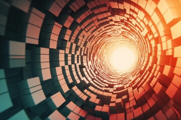 Fototapete - Emerging light through a 3d cube tunnel digital art abstract environment futuristic viewpoint visual concept
