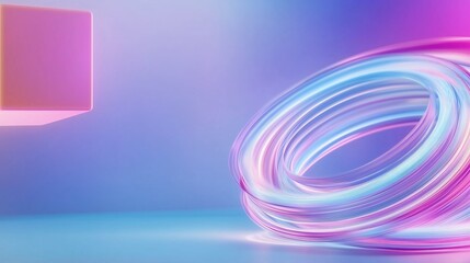 Poster - A digital rendering shows a series of translucent, glowing rings in shades of pink and blue, creating a dynamic, spiral effect