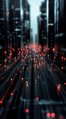 Aufkleber - Abstract digital landscape with glowing lines and lights representing technology, data flow, and innovation in a futuristic urban environment