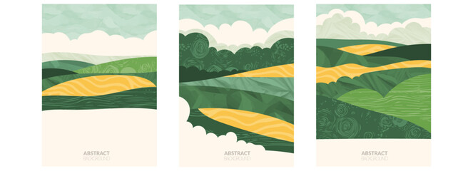 Wall Mural - abstract eco-friendly design with green organic pattern featuring a vineyard, rice terrace field, fo