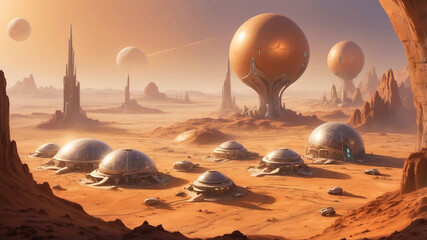Wall Mural - future mars base or scientific facility. mars colonization concept.