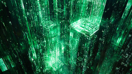 Poster - A pulsating mosaic of green data technology, digital high tech concept