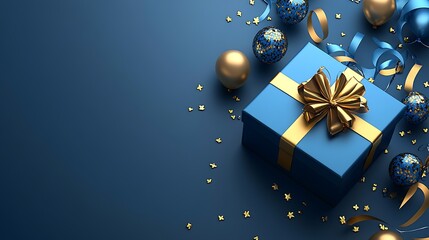 Aufkleber - Luxury Blue Gift Box with Golden Ribbon and Holiday Celebration Decor : Generative AI