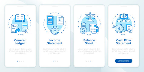 Canvas Print - Financial statements management blue onboarding mobile app screen. Walkthrough 4 steps editable graphic instructions with linear concepts. UI, UX, GUI template. Montserrat SemiBold, Regular fonts used