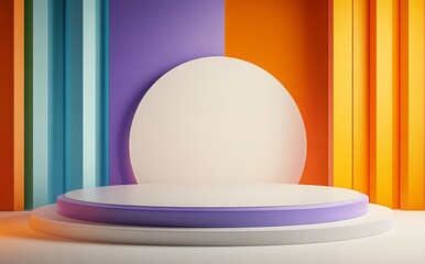 Poster - Vibrant Abstract Background with Colorful Circular Podium for Product Display : Generative AI