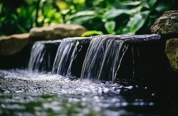 Aufkleber - Serene Waterfall Surrounded by Rich Greenery in a Natural Garden Landscape : Generative AI