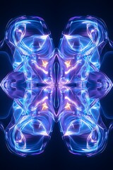 Poster - Abstract Colorful Light Pattern Design with Symmetry, Vibrant Blue and Purple Glow, Digital Art, Light Trails, Kaleidoscope Effect on Dark Background