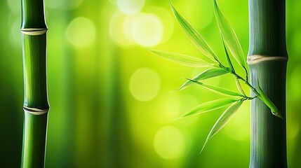 Poster - Serene green bamboo forest with sunlight softly illuminating lush bamboo stalks and elegant leaves : Generative AI