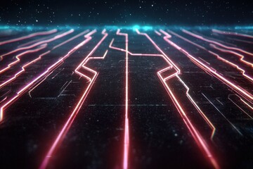 Fototapete - Futuristic circuitry patterns digital landscape graphic design tech environment abstract viewpoint visual innovation