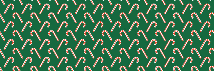 Poster - horizontal red and white candy cane on green for pattern and background.